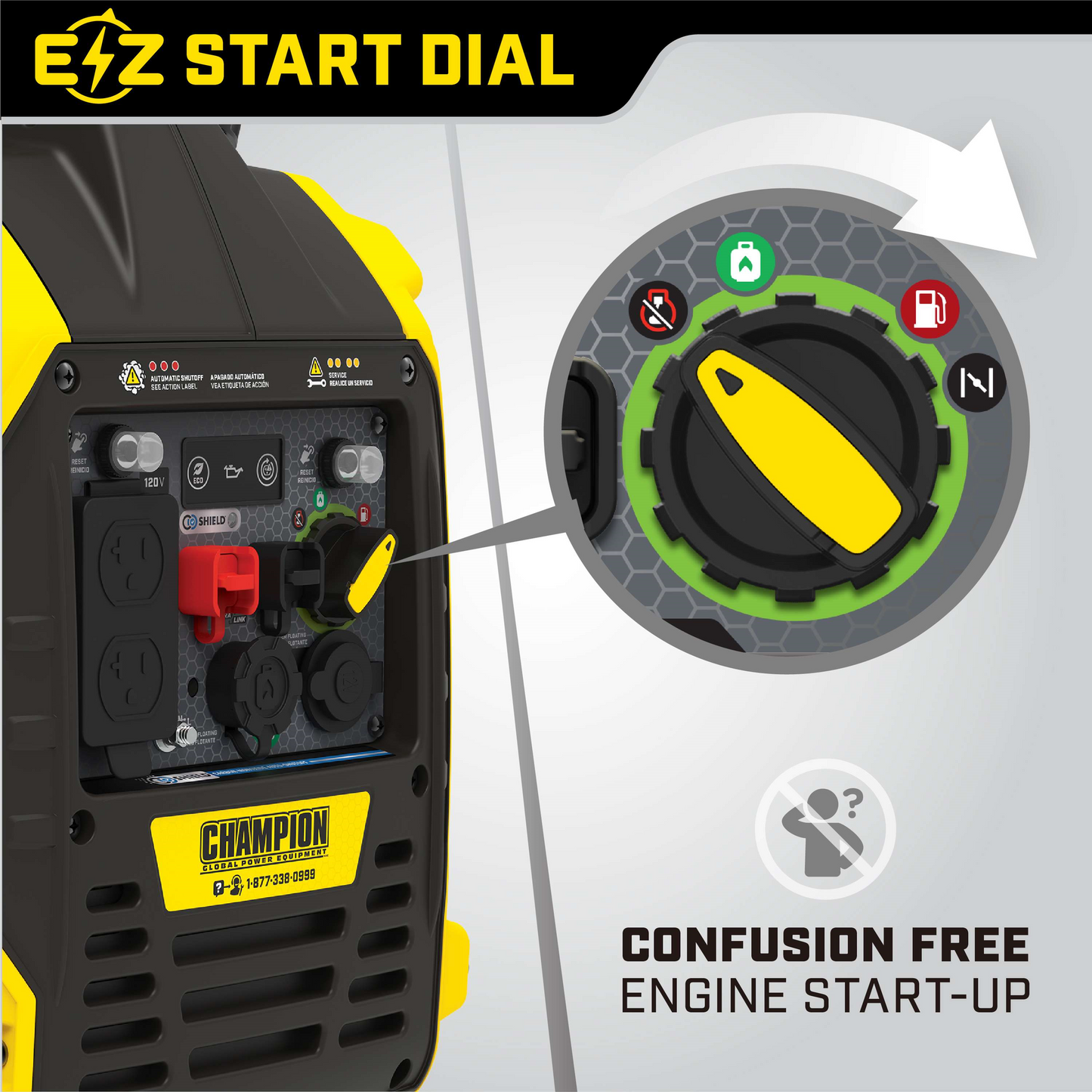 Champion 201183 Dual Fuel Gas Propane Inverter Generator 1850W/2500W Low THD and Parallel Ready with CO Shield New