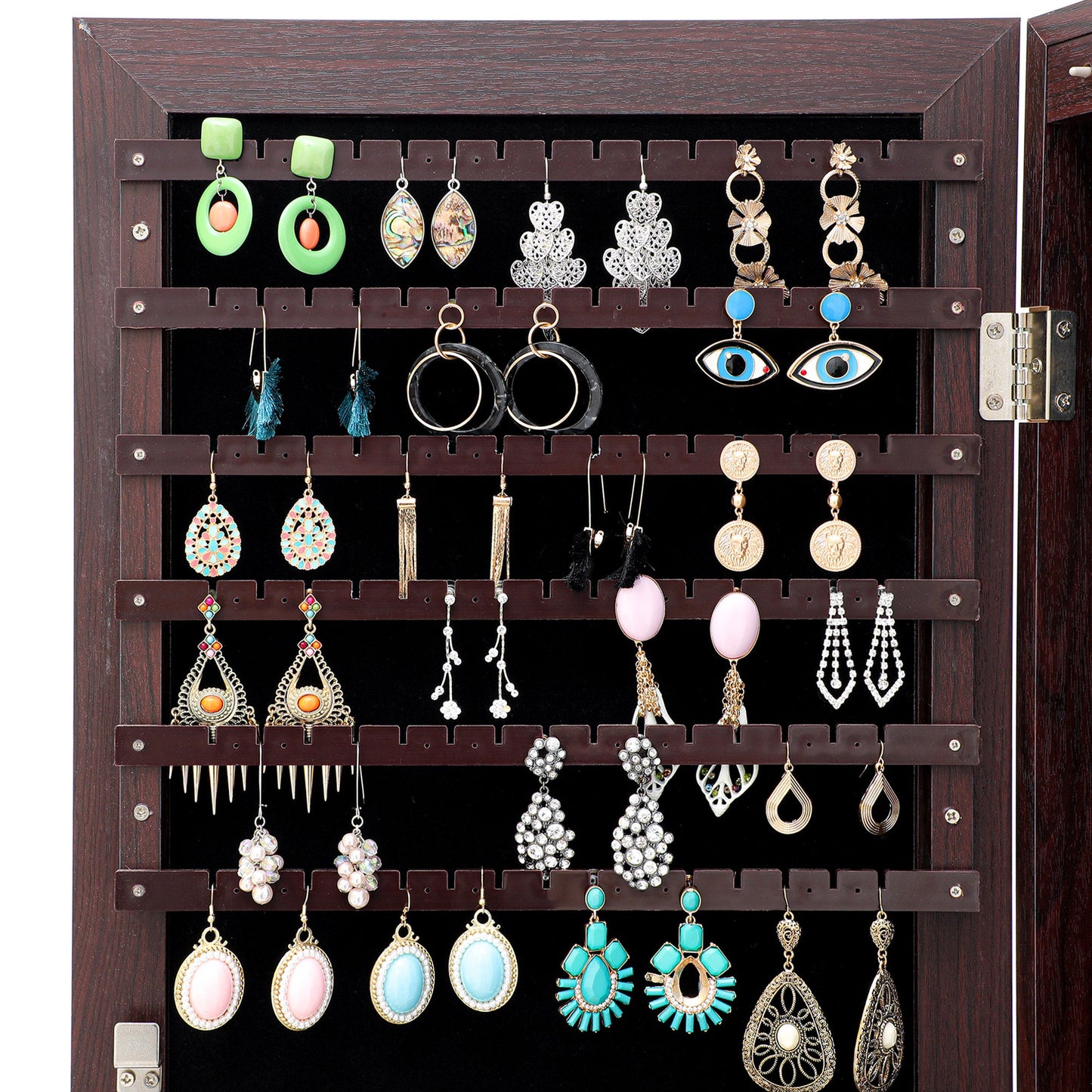 Jewelry Cabinet with Full Length Mirror / Fashion Simple Mirror Jewelry Armoire with LED Lights / Jewelry Storage Cabinet Wall/Door Mounted