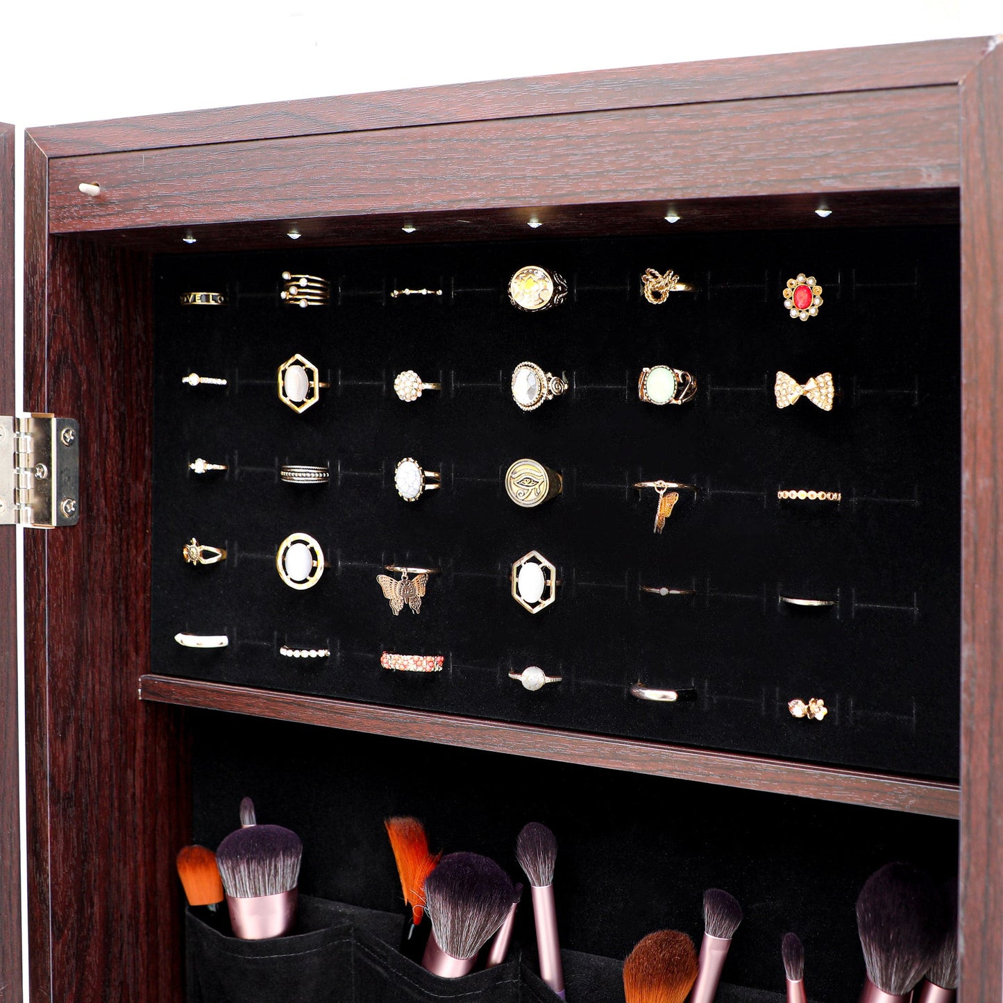 Jewelry Cabinet with Full Length Mirror / Fashion Simple Mirror Jewelry Armoire with LED Lights / Jewelry Storage Cabinet Wall/Door Mounted