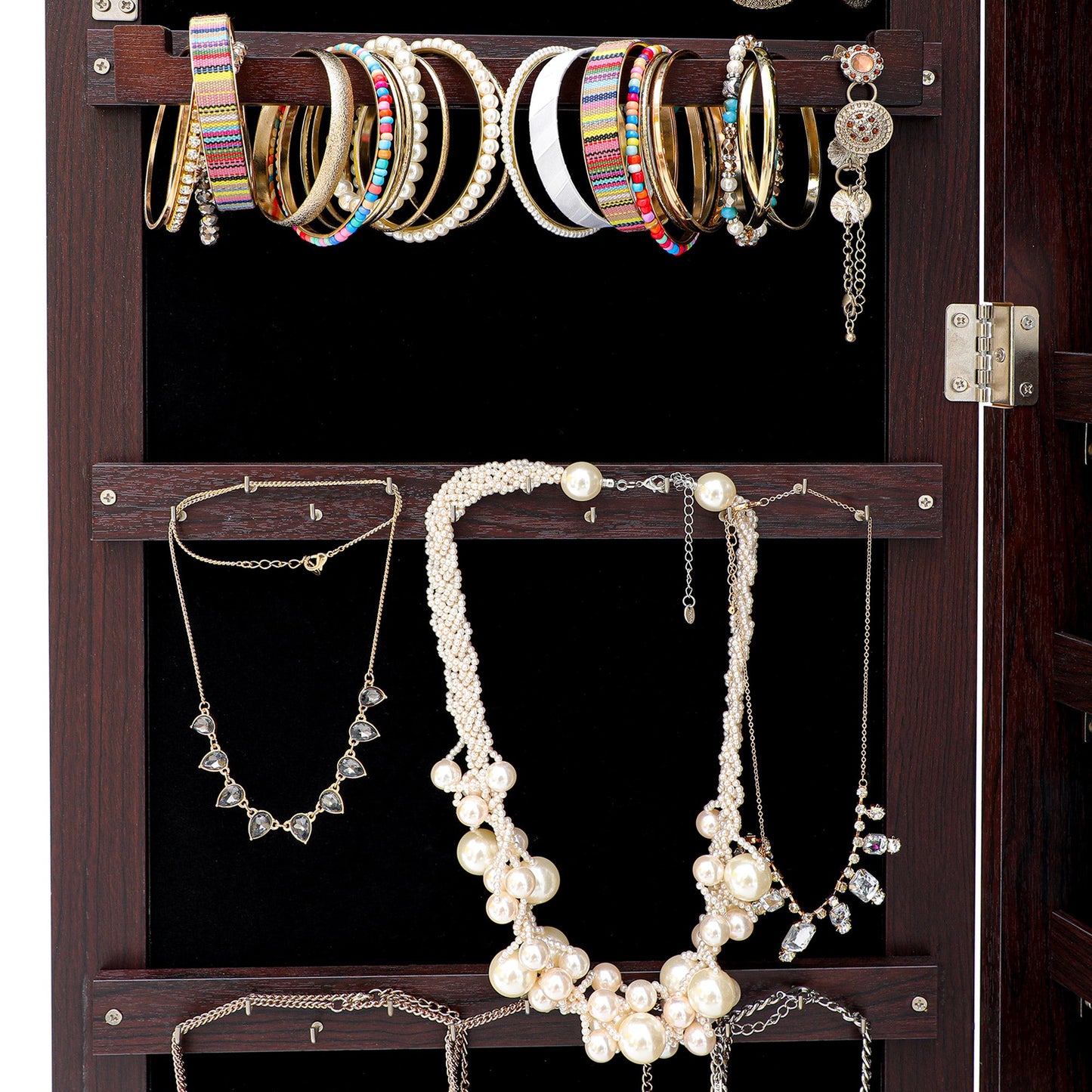 Jewelry Cabinet with Full Length Mirror / Fashion Simple Mirror Jewelry Armoire with LED Lights / Jewelry Storage Cabinet Wall/Door Mounted
