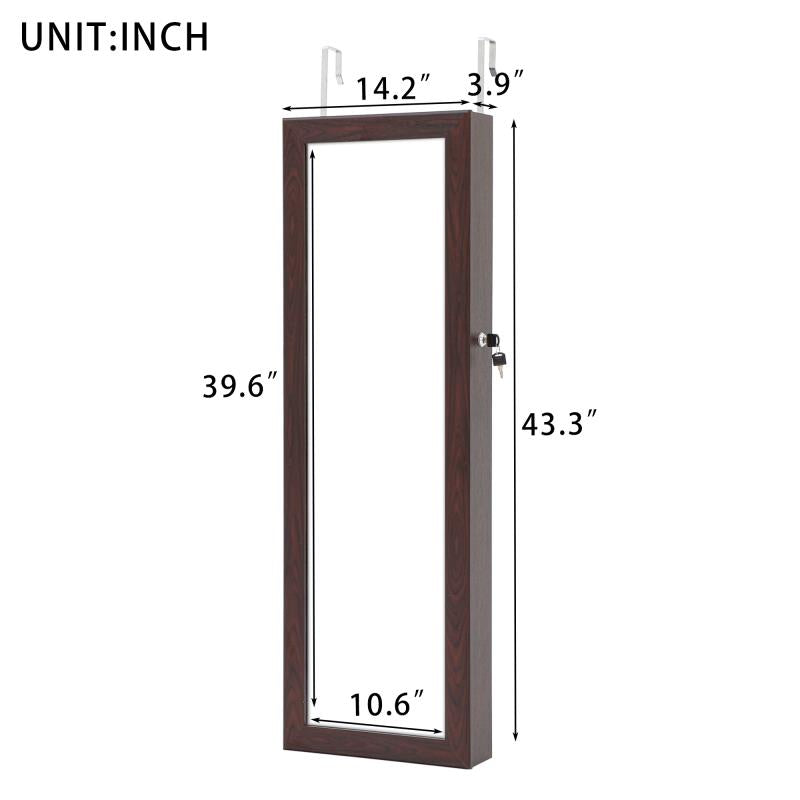 Jewelry Cabinet with Full Length Mirror / Fashion Simple Mirror Jewelry Armoire with LED Lights / Jewelry Storage Cabinet Wall/Door Mounted