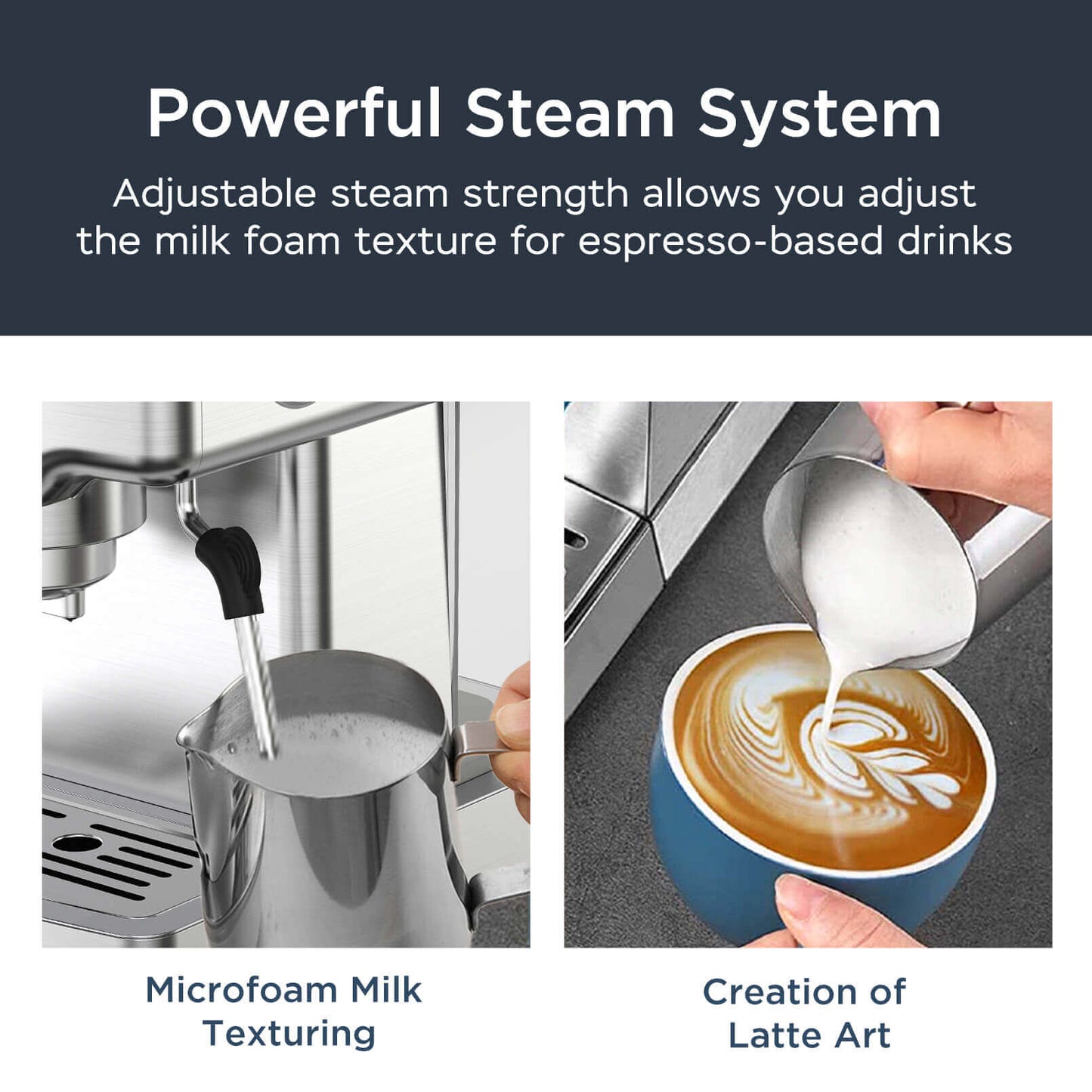 Espresso Machine / 20 Bar Coffee Machine with Milk Frother Steam Wand / Latte & Cappuccino Home Maker with ESE Filters, Stainless Steel
