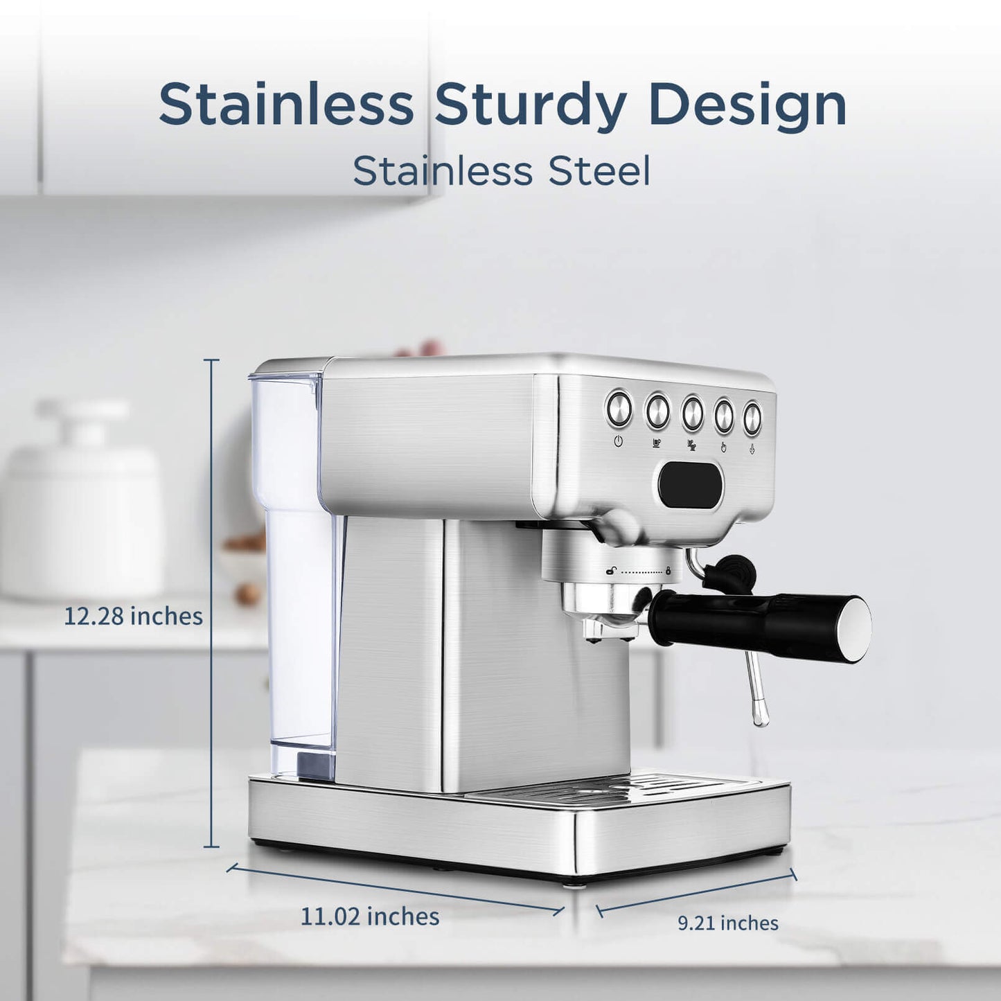 Espresso Machine / 20 Bar Coffee Machine with Milk Frother Steam Wand / Latte & Cappuccino Home Maker with ESE Filters, Stainless Steel