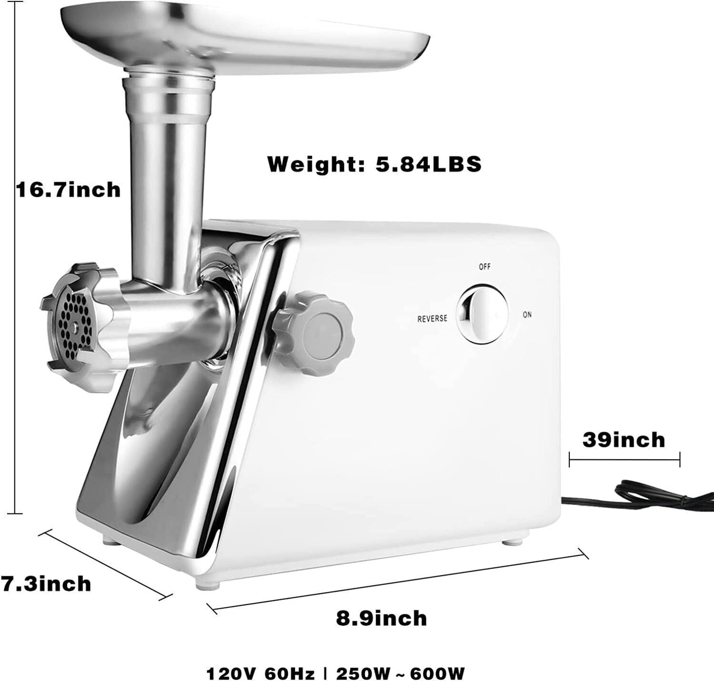 Electric Meat Grinder/Heavy Duty Meat Mincer/Food Grinder with Sausage & Kubbe Kit 3 Grinder Plates Suitable for Home Kitchen, White