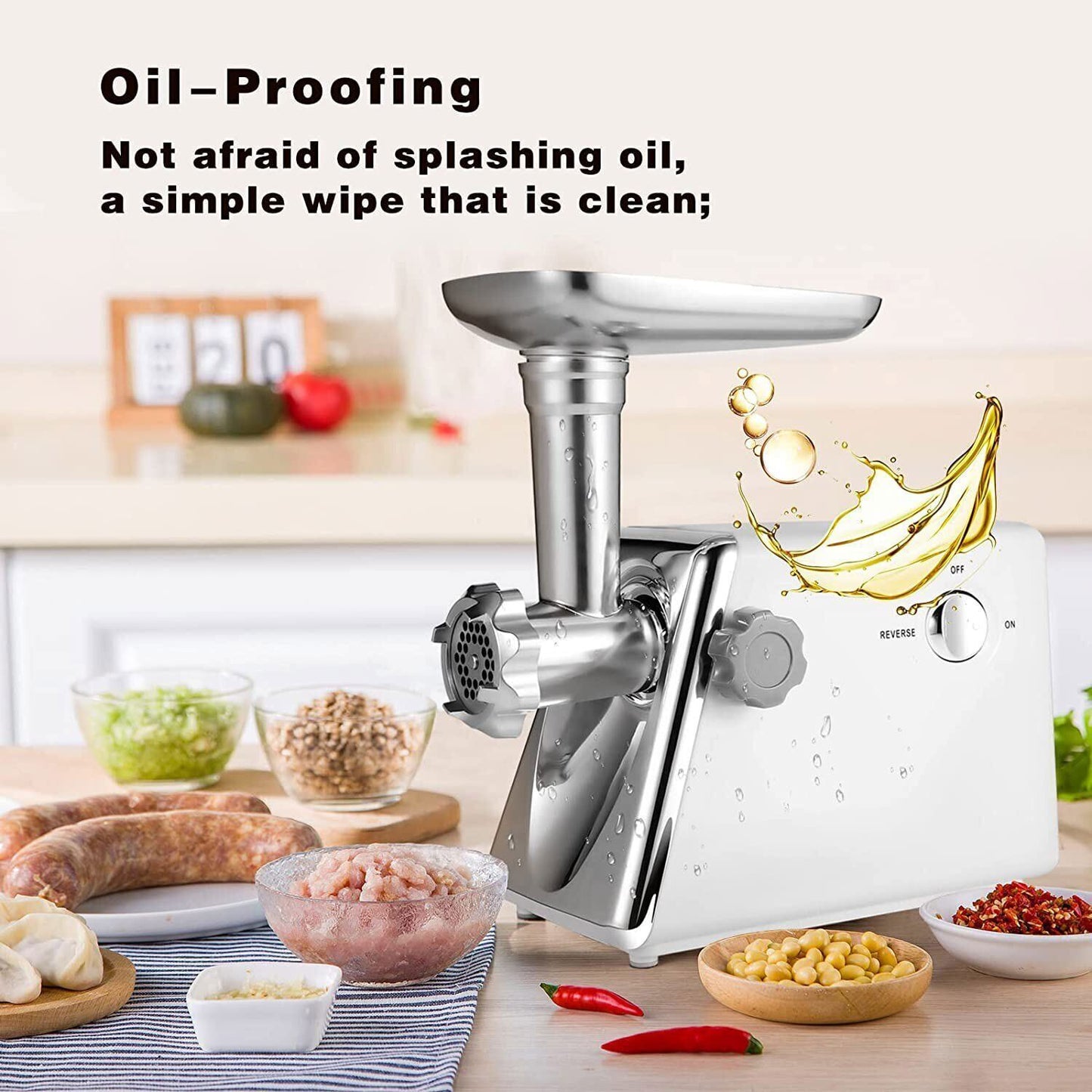 Electric Meat Grinder/Heavy Duty Meat Mincer/Food Grinder with Sausage & Kubbe Kit 3 Grinder Plates Suitable for Home Kitchen, White