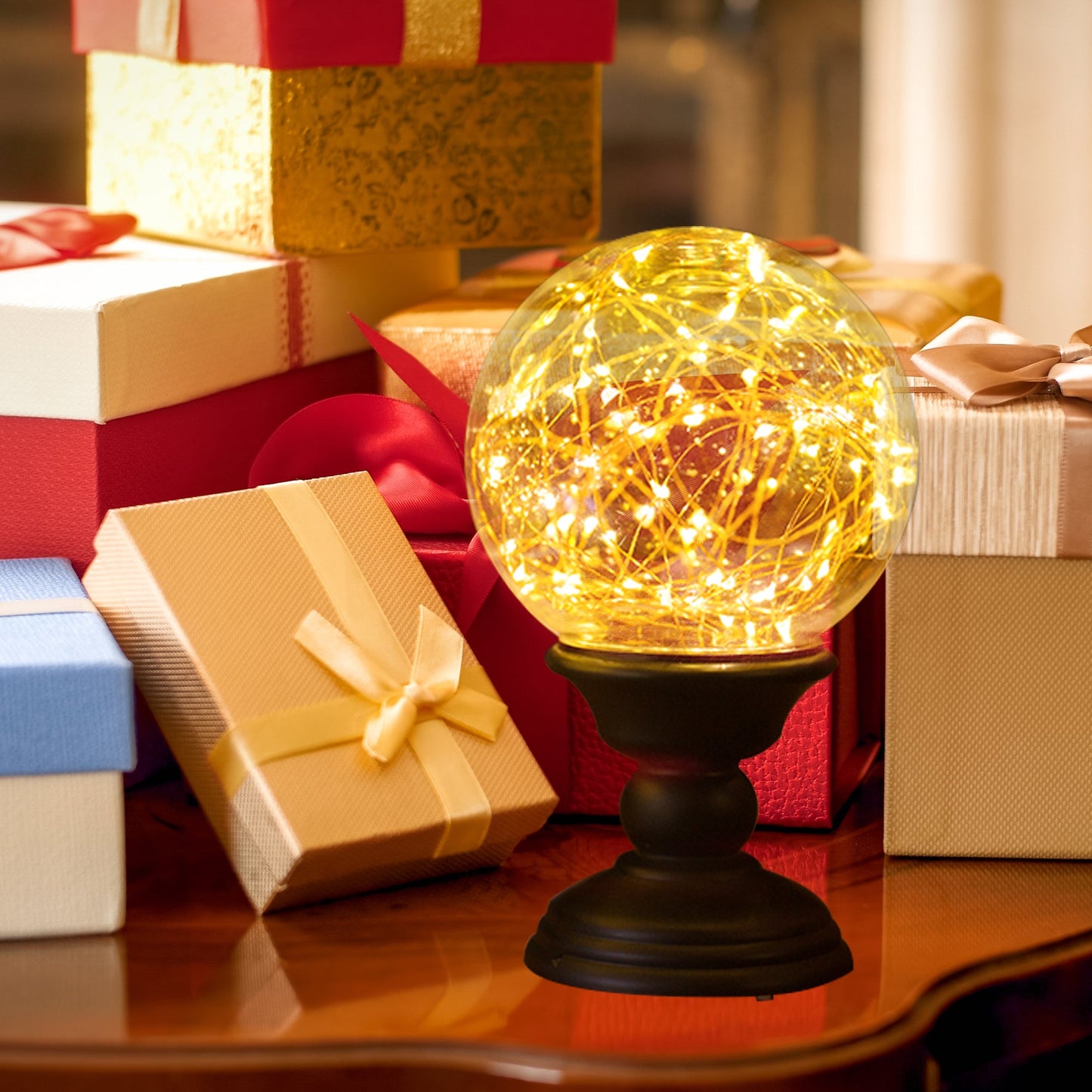 Fire Tree Acrylic LED Ball Xmas Ornament/ Table Lamp for Bedroom/ Nightstand Night Light/ LED Fairy Lights