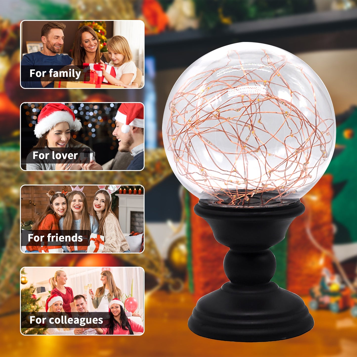 Fire Tree Acrylic LED Ball Xmas Ornament/ Table Lamp for Bedroom/ Nightstand Night Light/ LED Fairy Lights