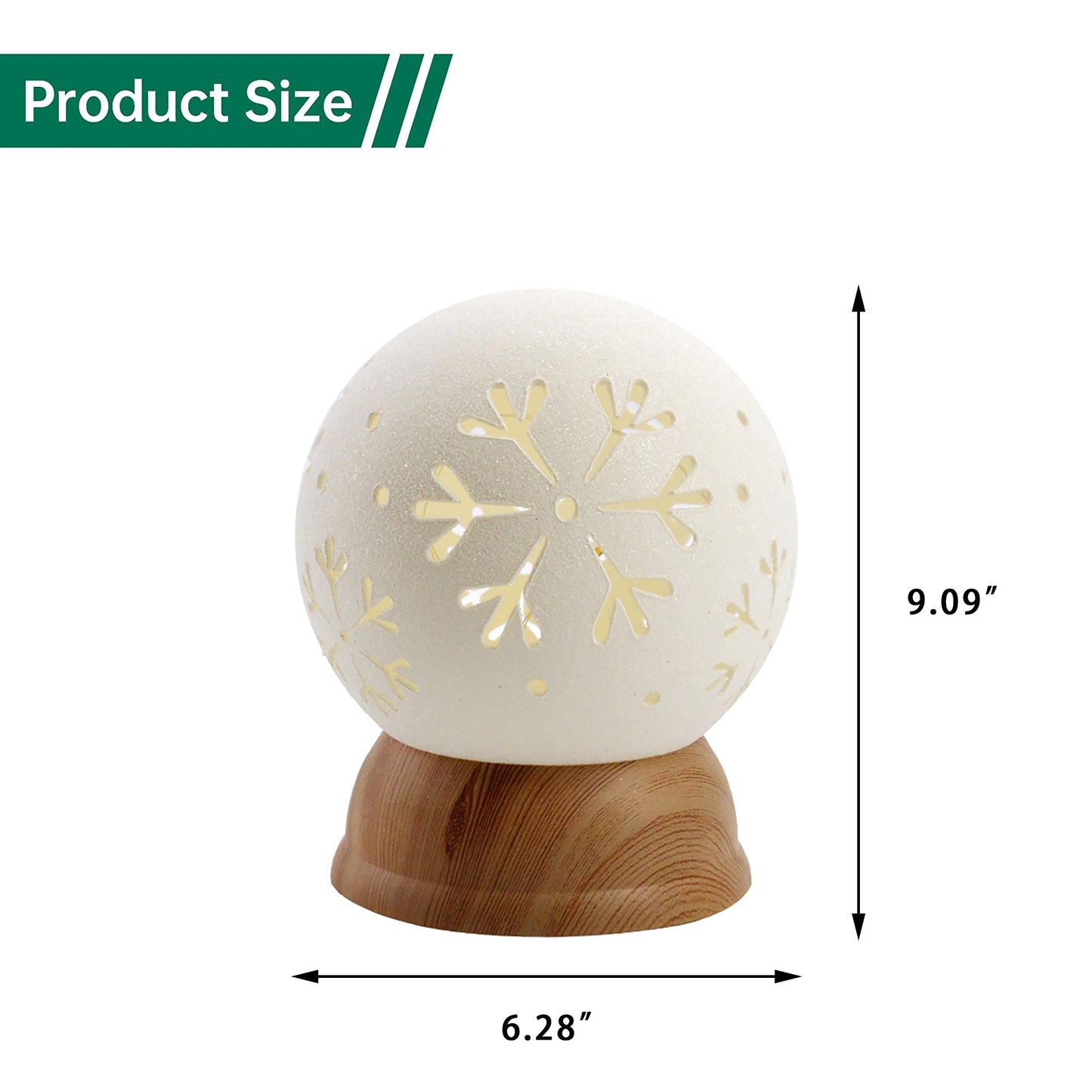 Christmas Decor Lighted Snow Globe with Snowflake, White