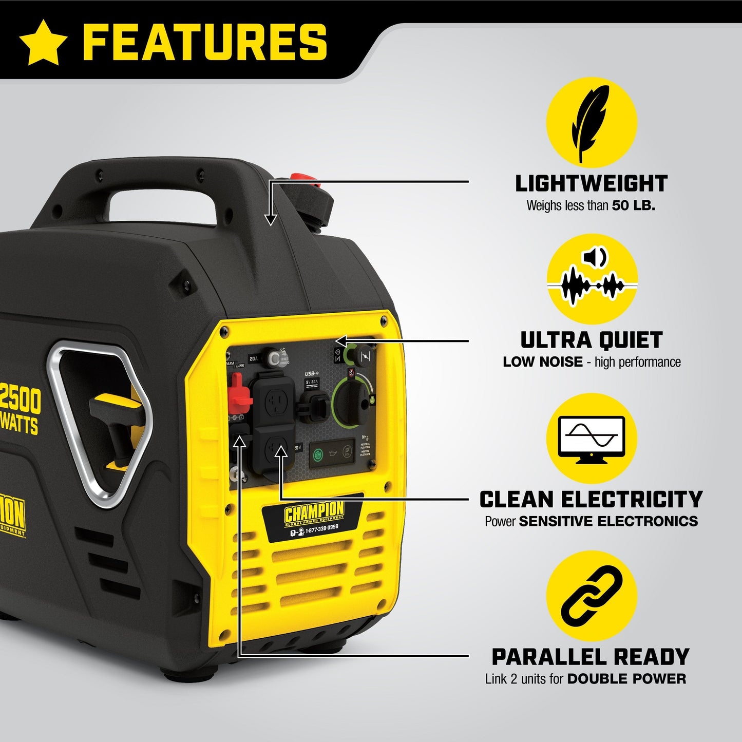 Champion 200950 1850W/2500W Gas Portable Inverter Generator New