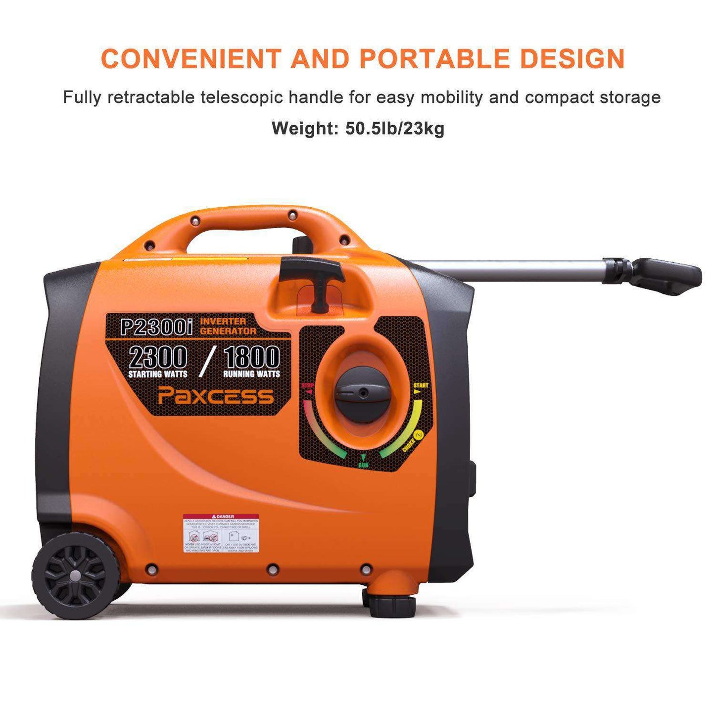 Paxcess P2300i 1800W/2300W Super Quiet Portable Gas Inverter Generator with Wheels and Handle New