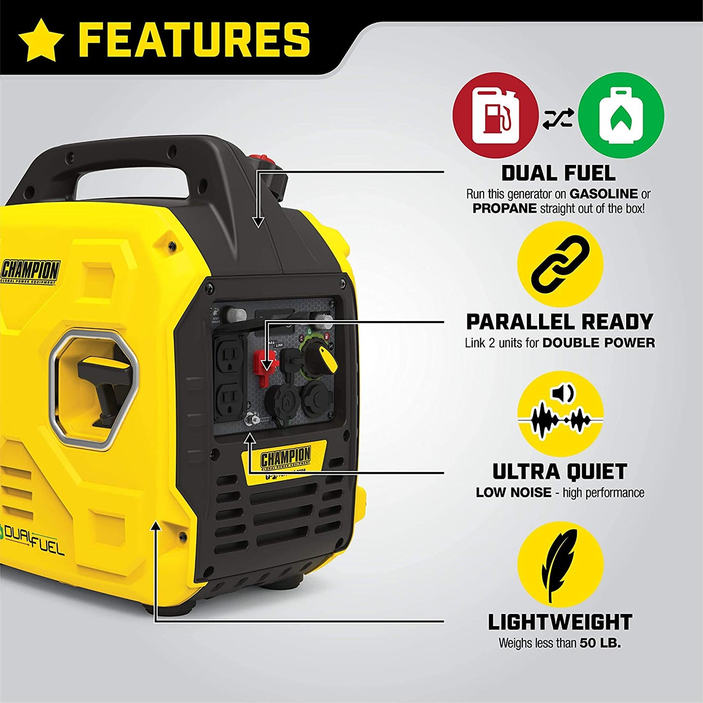 Champion 200962 1850/2500W Dual Fuel Inverter Generator New