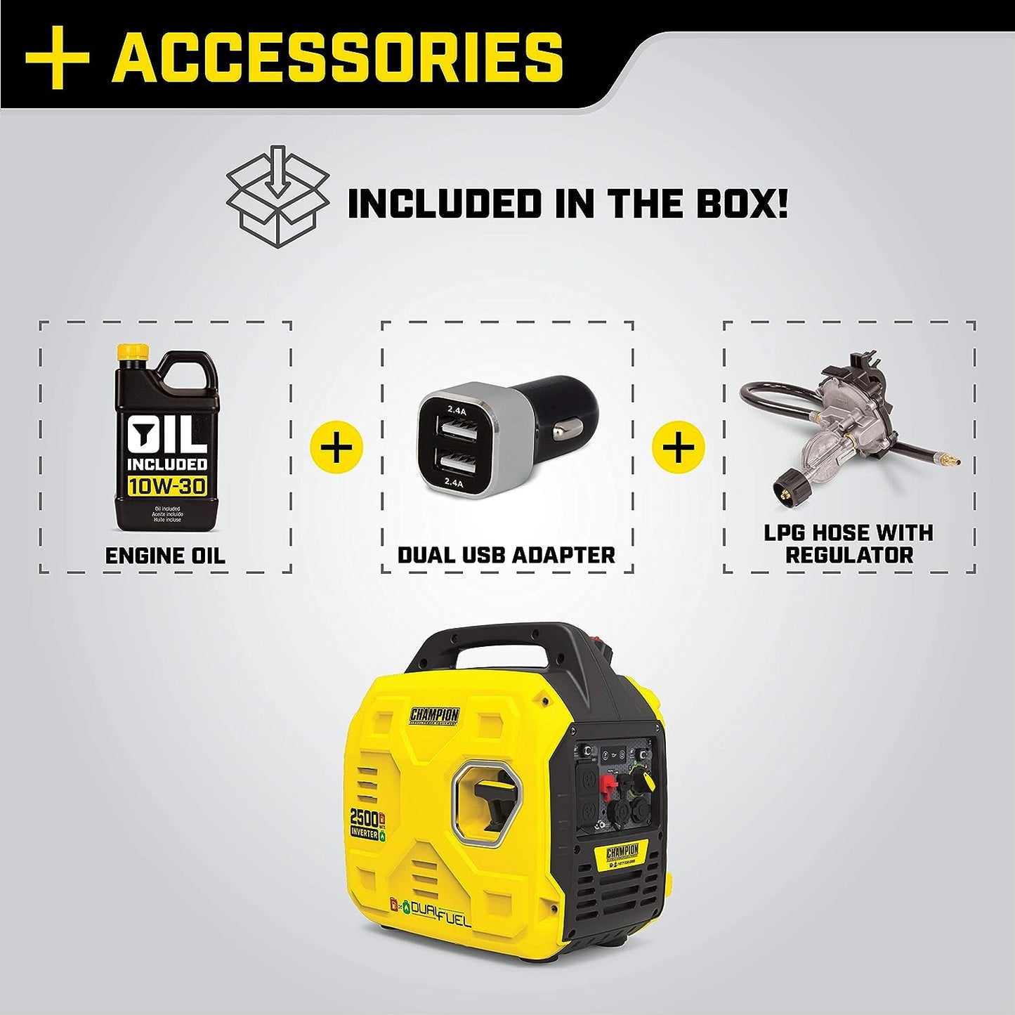 Champion 200962 1850/2500W Dual Fuel Inverter Generator New