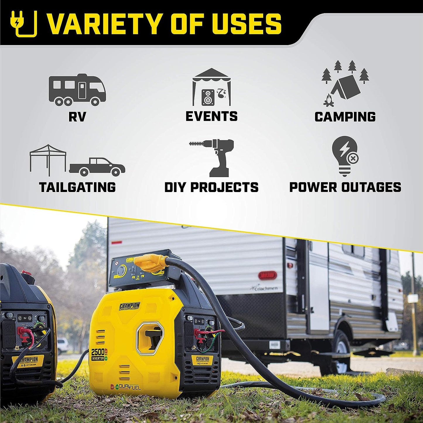 Champion 200962 1850/2500W Dual Fuel Inverter Generator New