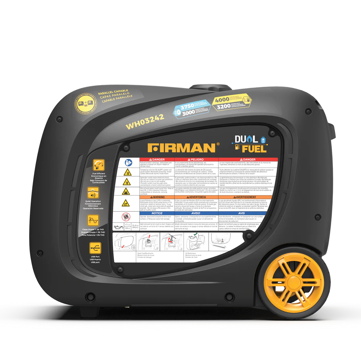 Firman WH03242 Dual Fuel Gas Propane Inverter Generator 3200W/4000W 30 Amp Low THD Parallel Ready with Electric Start Manufacturer RFB