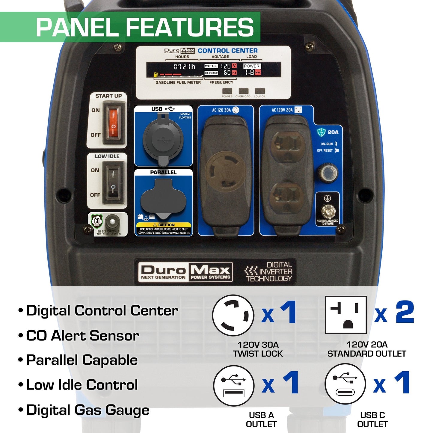 DuroMax XP2300IH 1800W/2300W 80cc CO Alert Dual Fuel Inverter Generator New