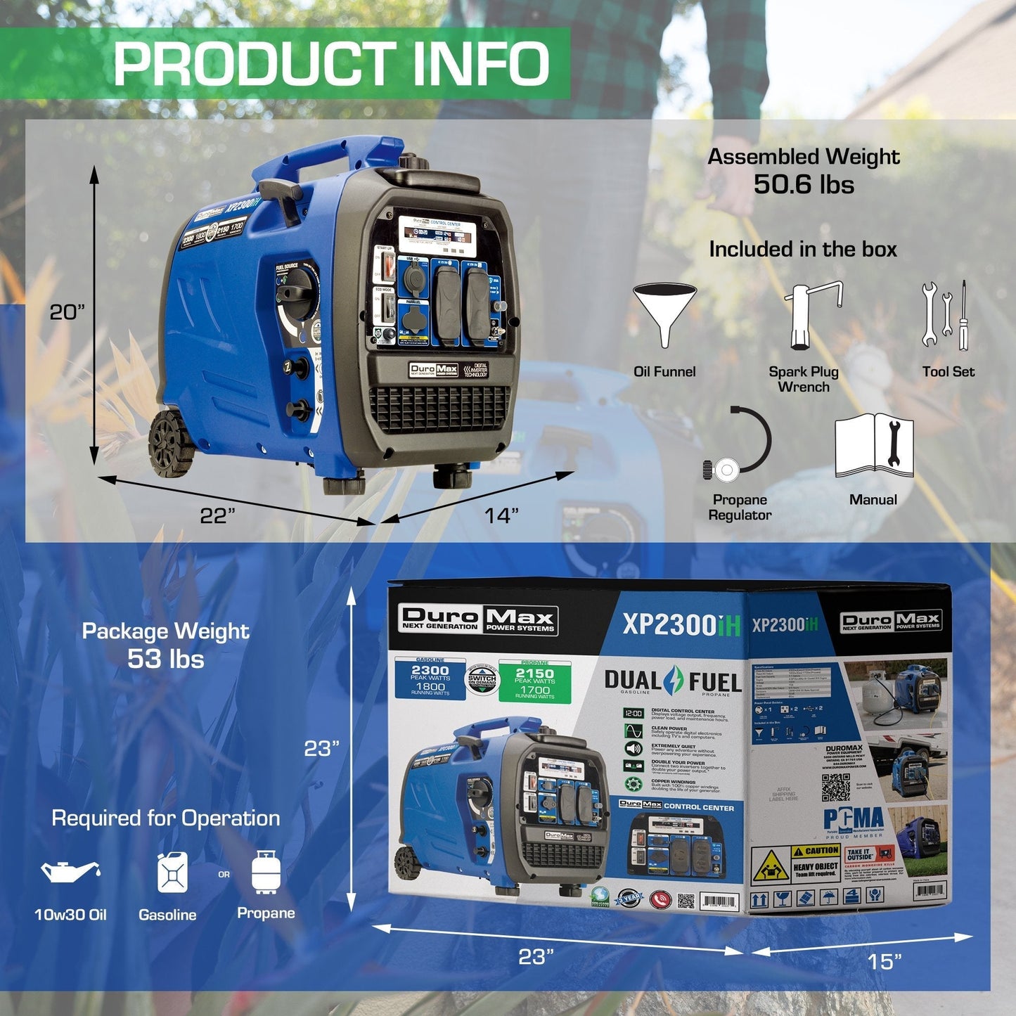 DuroMax XP2300IH 1800W/2300W 80cc CO Alert Dual Fuel Inverter Generator New