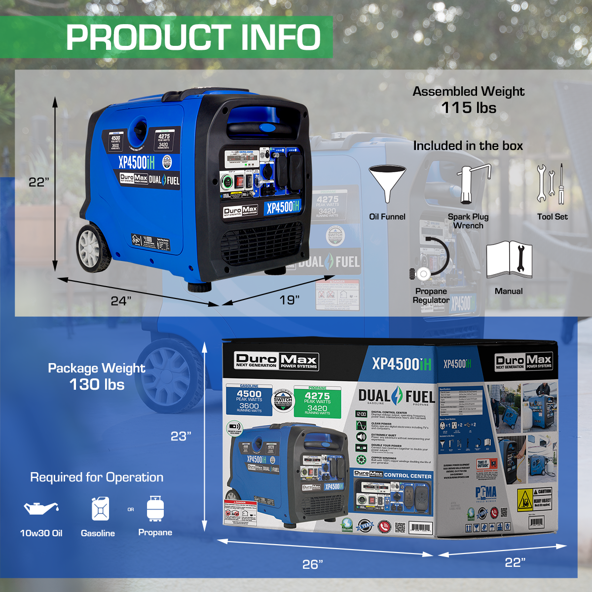 DuroMax XP4500IH 3600W/4500W 223cc CO Alert Dual Fuel Remote Start Inverter Generator New