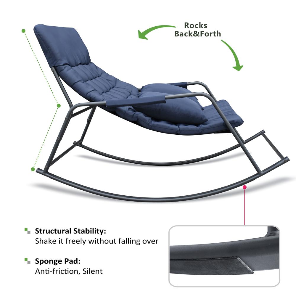 Double Rocking Chair with Side Pocket and Pillows, Recliner Lounge Chair for Patio, Living Room, Bedroom
