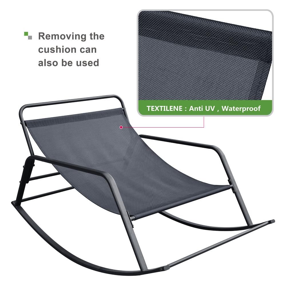 Double Rocking Chair with Side Pocket and Pillows, Recliner Lounge Chair for Patio, Living Room, Bedroom
