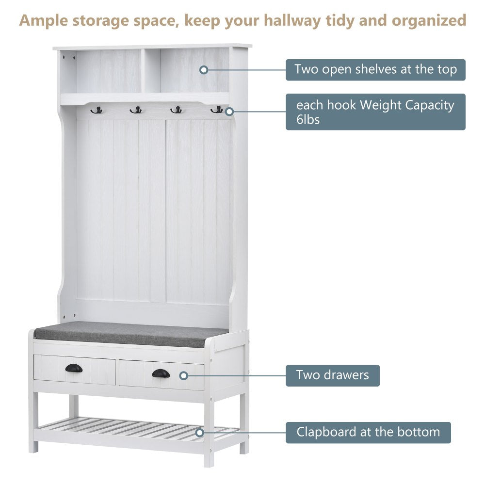 Entryway Hall Tree with Coat Rack & Shoe Bench / 3-in-1 Storage Bench with 2 Drawers, 4 Hooks & Shoe Storage Shelves
