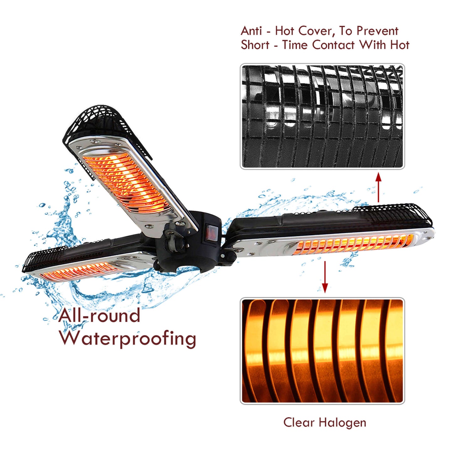 Electric Parasol Patio Umbrella Heater/ Folding Outdoor Efficient Electric Infrared Space Heater