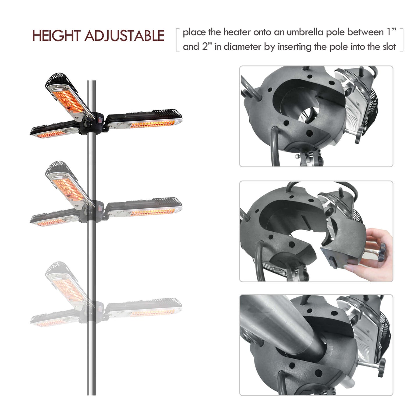 Electric Parasol Patio Umbrella Heater/ Folding Outdoor Efficient Electric Infrared Space Heater