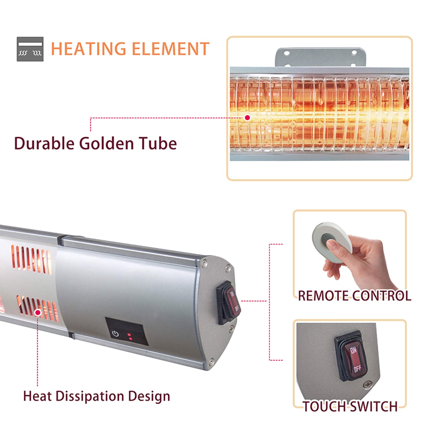 Wall Mounted Infrared Electic Patio Heater / Home Space Heater / Infrared Radiant Heater