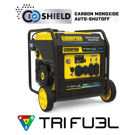 Champion 201176 Tri-Fuel Open Frame Inverter Generator 7250W/9000W Electric Start with CO Shield Gas Propane Natural Gas New