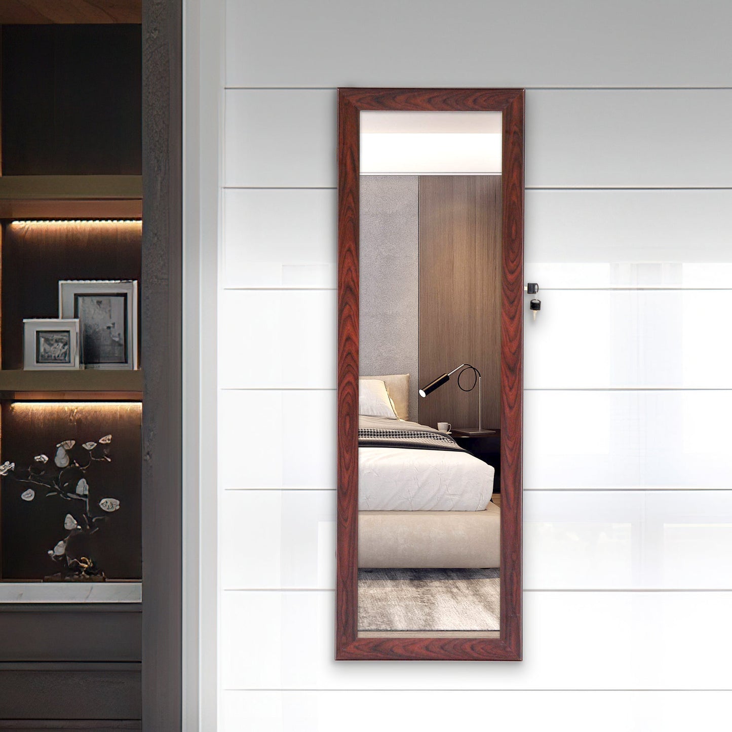 Jewelry Cabinet with Full Length Mirror / Fashion Simple Mirror Jewelry Armoire with LED Lights / Jewelry Storage Cabinet Wall/Door Mounted