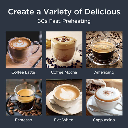 Espresso Machine / 20 Bar Coffee Machine with Milk Frother Steam Wand / Latte & Cappuccino Home Maker with ESE Filters, Stainless Steel