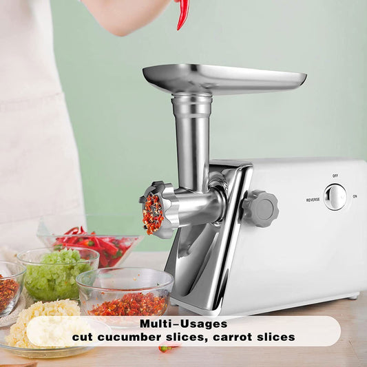 Electric Meat Grinder/Heavy Duty Meat Mincer/Food Grinder with Sausage & Kubbe Kit 3 Grinder Plates Suitable for Home Kitchen, White