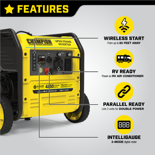 Champion 200913 3500W/4250W Open Frame Remote Start Inverter Generator New