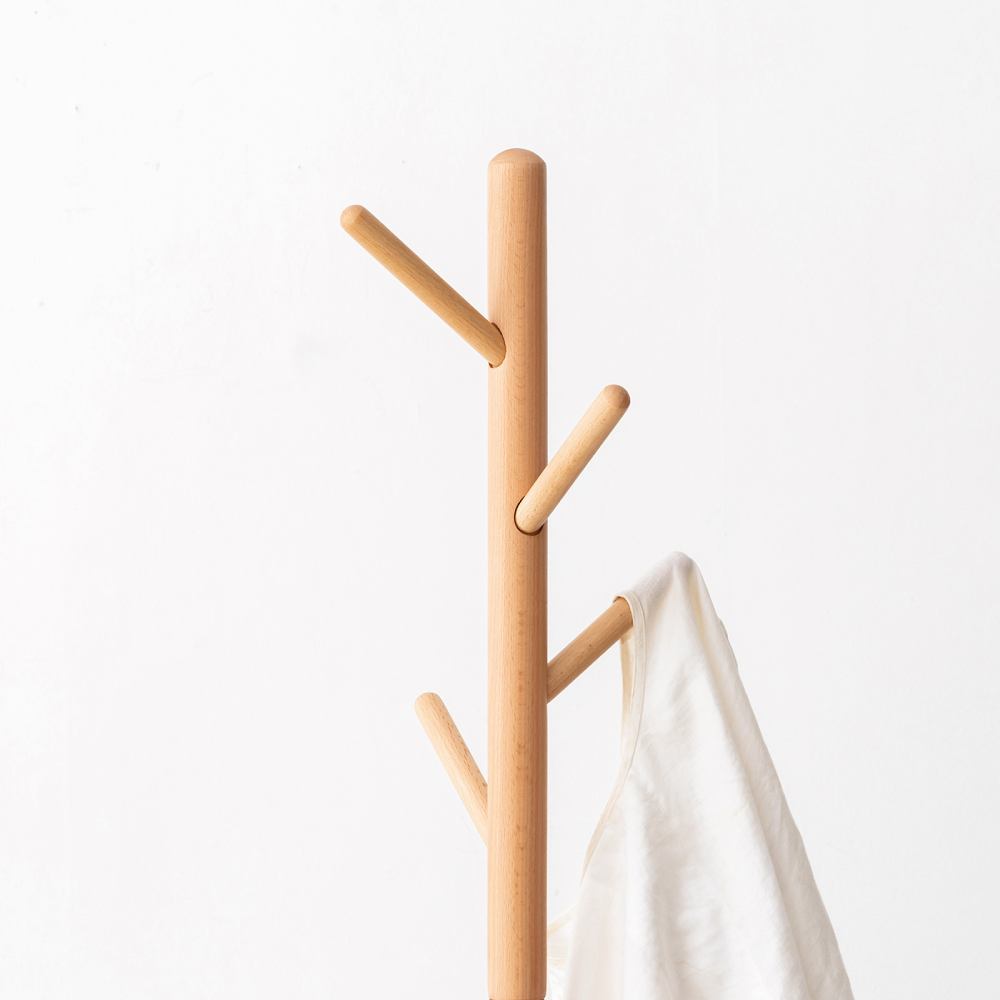 Wooden Coat Rack Freestanding Stand / Hall Tree Hat Stand with 8 Hooks 3 Adjustable Heights / Floor Stand Easy Assembly for Bedroom, Office, Hallway, Entrance