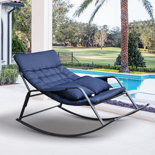 Double Rocking Chair with Side Pocket and Pillows, Recliner Lounge Chair for Patio, Living Room, Bedroom