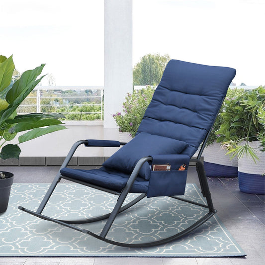 Recliner Rocking Chair with Side Pocket Soft Cushions, Rocker Armchair Lounge with Padded Pillow for Living Room, Bedroom