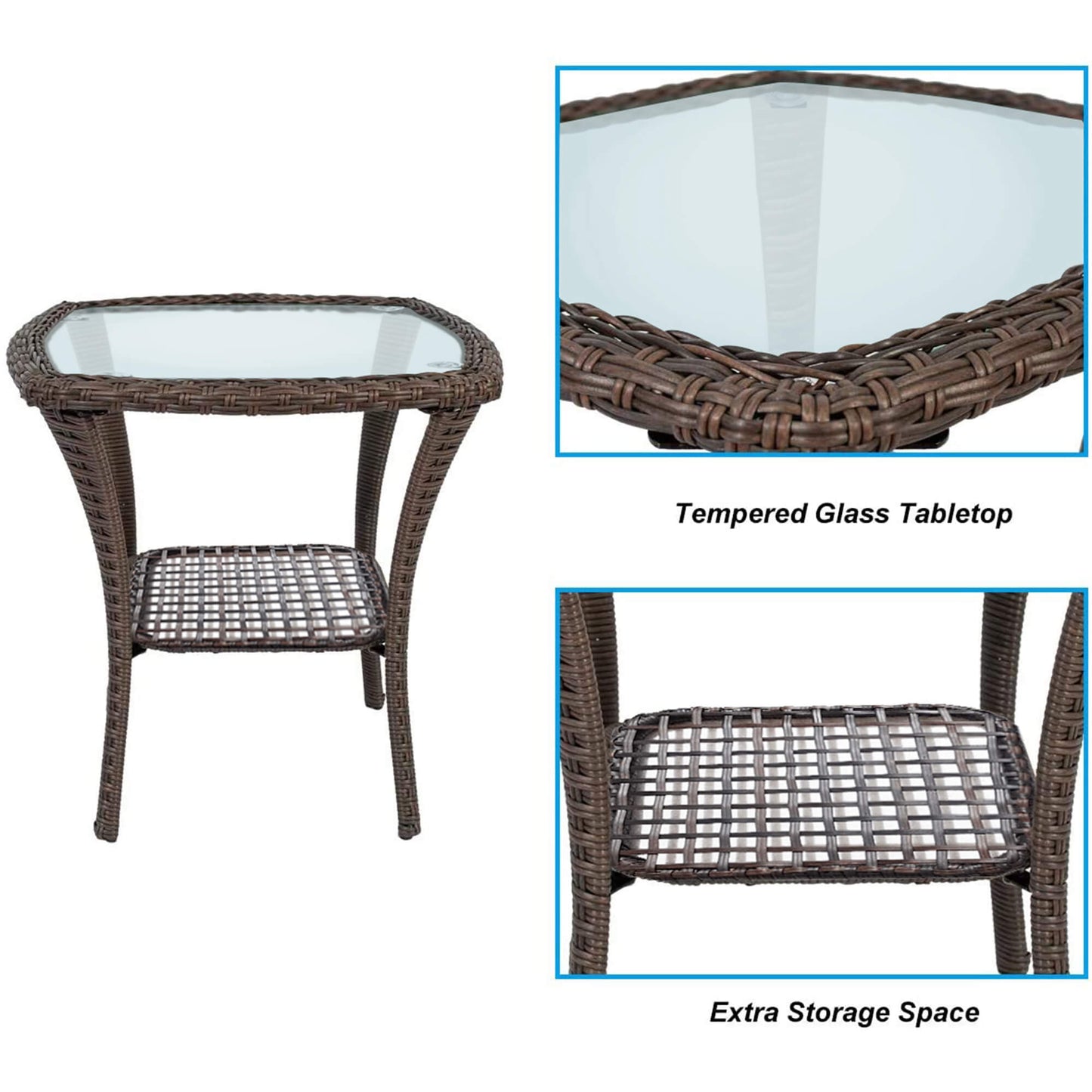 Outdoor Resin Wicker Glass Top Side Coffee Table