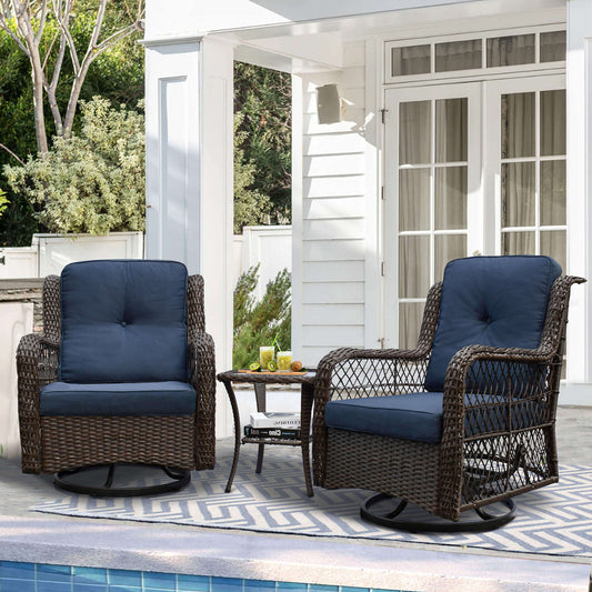 Outdoor Resin Wicker Swivel Rocker Patio Chair / 360-Degree Swivel Rocking Chairs and Tempered Glass Top Side Coffee Table (3 pcs)